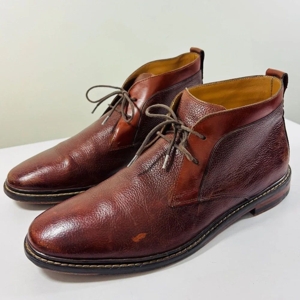 Cole Haan Men's Graydon‎ Boot  Cognac Pebbled Leather Chukka Plain Toe Size 11